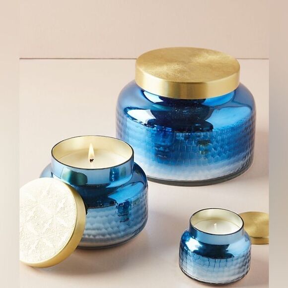 Anthropologie Capri Blue Ombre Faceted Glass Jar Candle Medium 19 0z - Picture 1 of 6